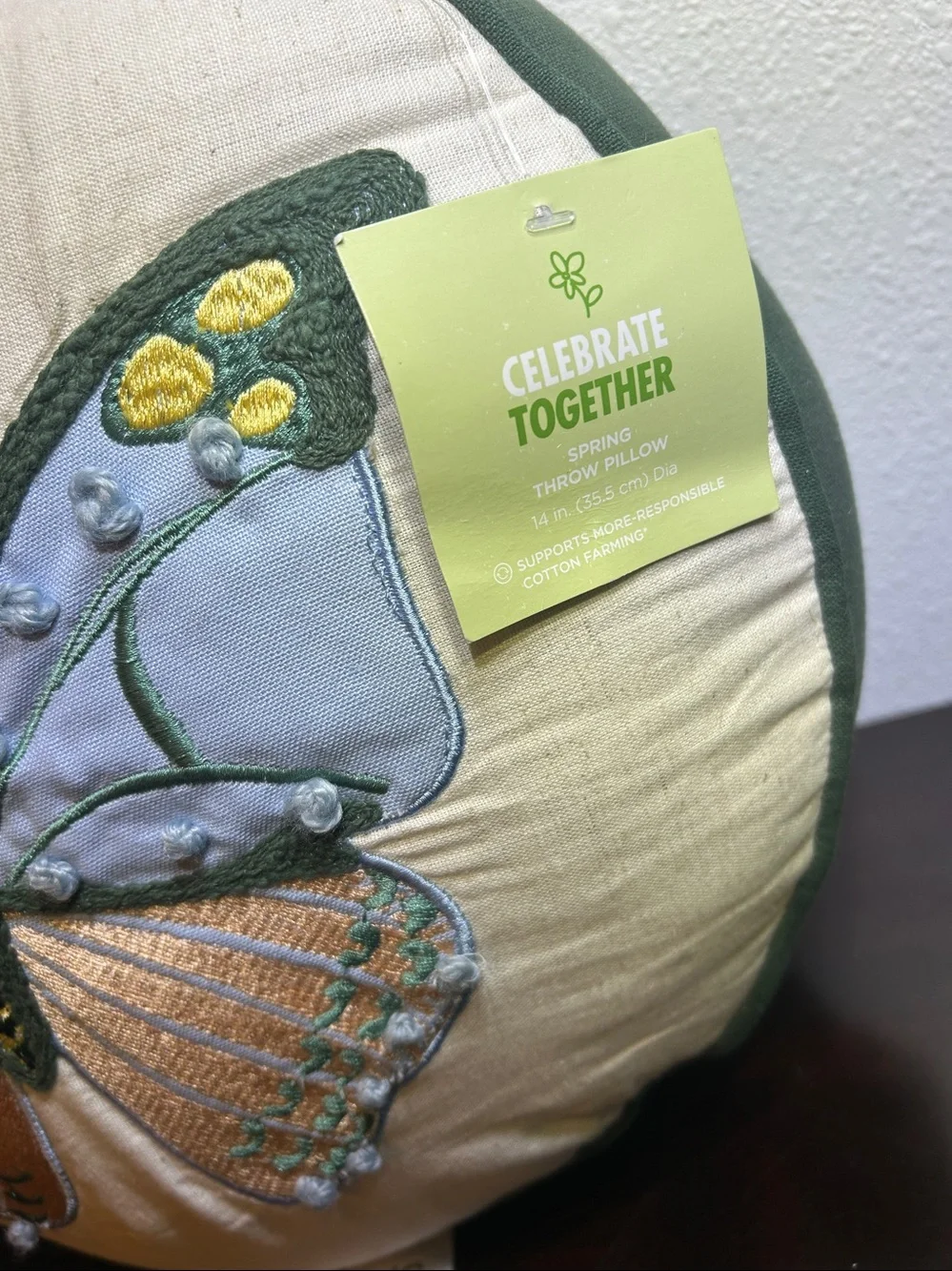 NWT Celebrate Together™ Spring Round Embroidery Butterfly 14-in. Pillow